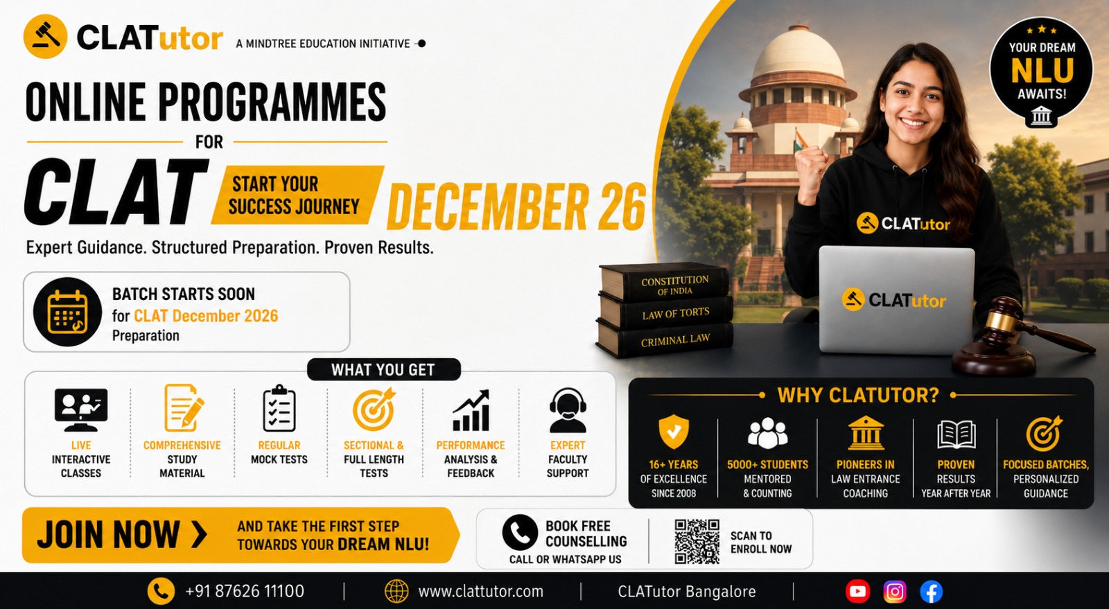Online programmes for CLAT. Click to enroll.